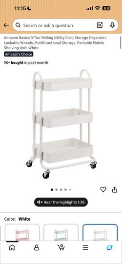 Amazon Basics White Rolling Cart
