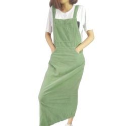 NEW Zara Green Corduroy Overall Skirt Women’s Sz Large Adjustable Straps Long Skirt 