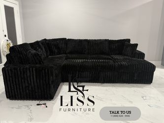 Brand New Black Corduroy 3-Piece Sectional Sofa w/ Pull-Out Sleeper Bed – Limited Stock! 🖤🛋️