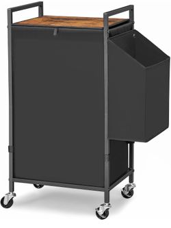 Laundry Hamper with Rustic Brown Lid & Wheels; 96L Large Rolling Laundry Basket with Removable Oxford Liner Bag; Tall Freestanding Dirty Clothes Hampe