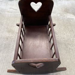 Vintage Doll Cradle Handmade Wooden Rocking Baby Bed Crib Heart Cutout