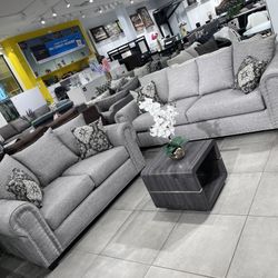 2pc Living Room Set 🩶 Grey Fabric 