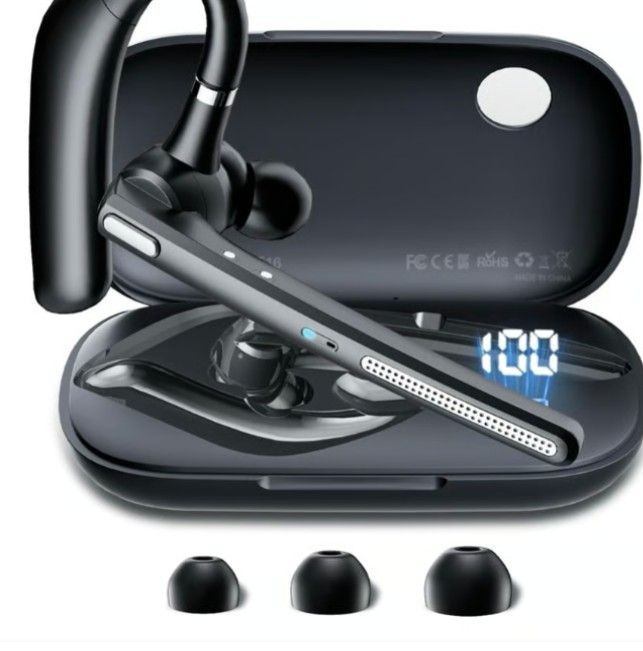 Bluetooth Headset V5.3, Wireless Earpiece with 500mAh Charging Case Hand-Free He