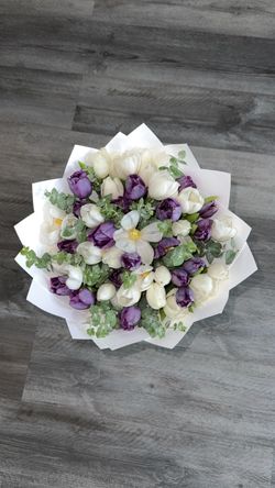 White and Purple Tulip Flower Bouquet