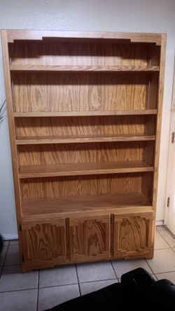 Large Wooden Bookcase with Cabinet