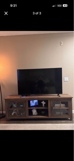 Rustic oak farmhouse entertainment center