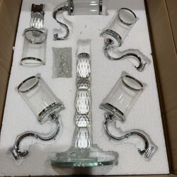 Crystal Candelabra 5 arm with Glass Cylinders 19.5" - Silver