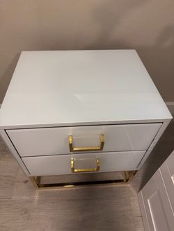 White Gloss Nightstand with Gold Hardware