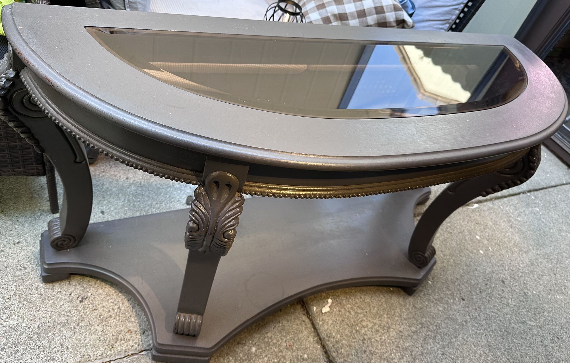 Wooden Sofa/Console Table With Center Tinted Glass (Painted Over)