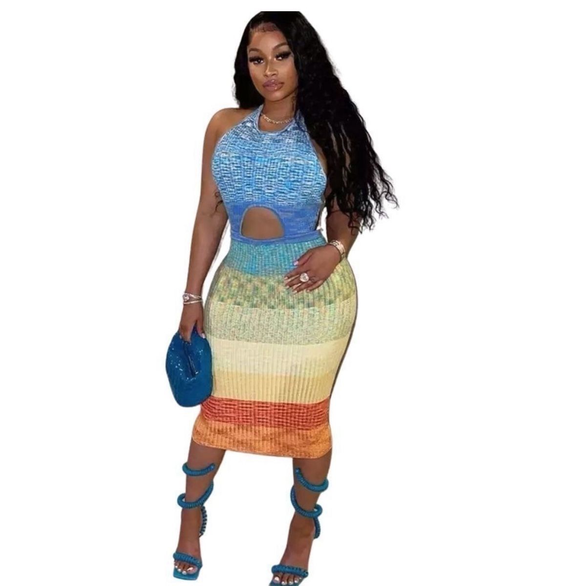 Hollow Out Bandage Halter Maxi Dress - Sexy Cutout Summer Dress (New)
