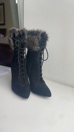 Jacobies black faux-fur stiletto boots — $35 OBO