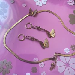 18k Gold Plated Necklace And Earring Butterfly Set  