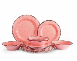 Dinnerware Sets, Farmhouse Dinnerware Set, Camping Dishes Set, BPA free and Lightweight, Durable Outdoor Plates and Bowls Set, Service for 4 (12 piece
