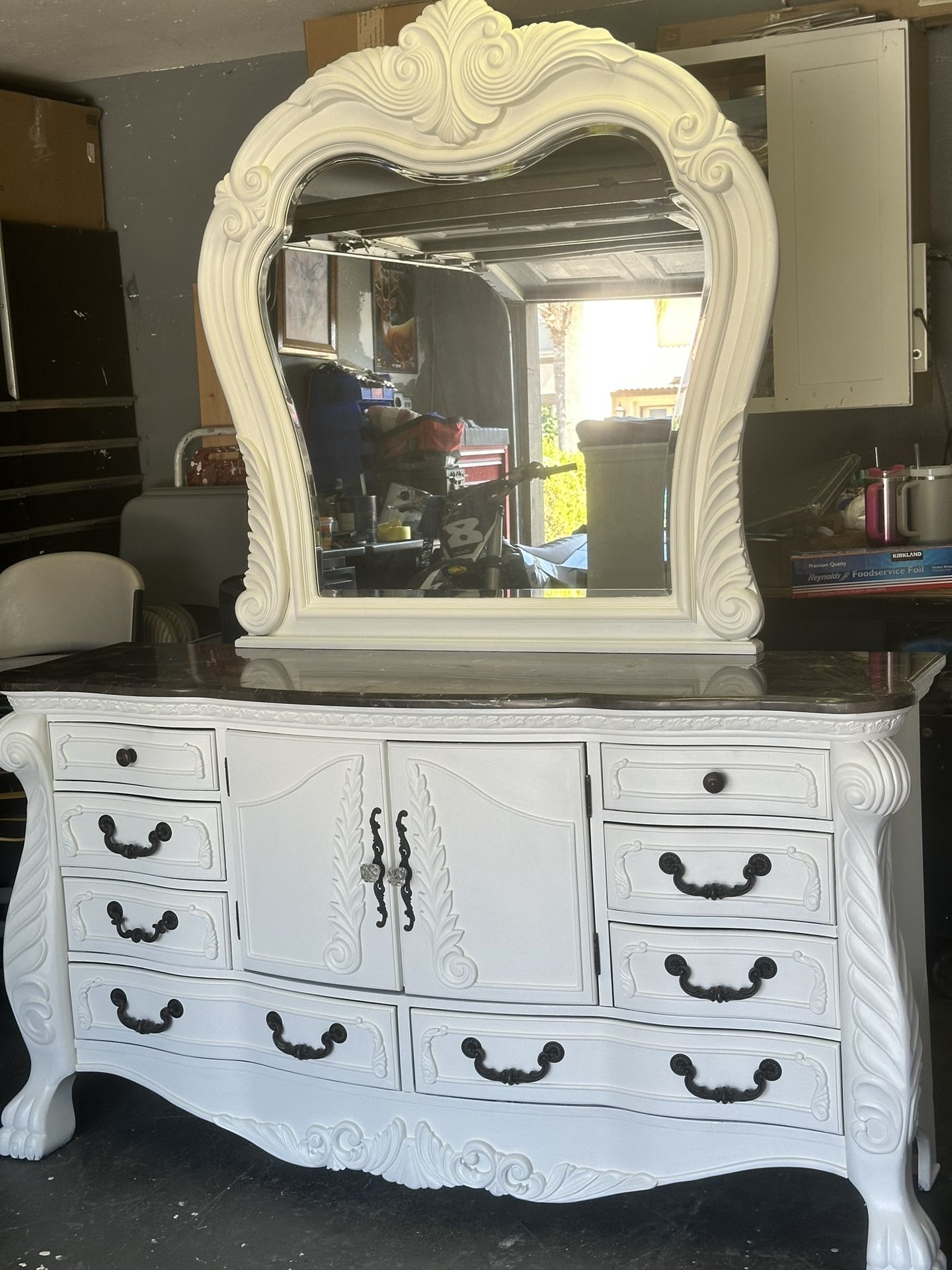 8 Drawer Hardwood Marble Top Dresser With Mirror $350