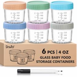 Drkio Glass Baby Food Storage Containers 6-Pack 4oz