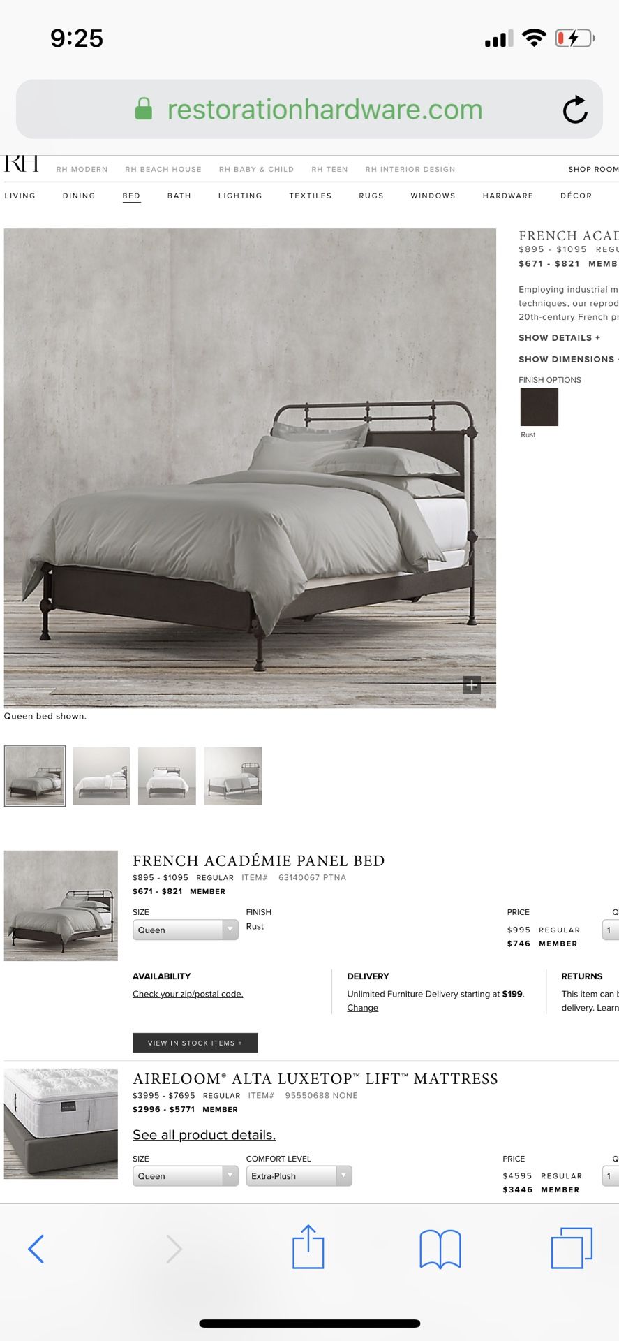 Restoration hardware bed