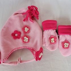 Toddler Girls Pink Hat Mittens Size 2T-5T