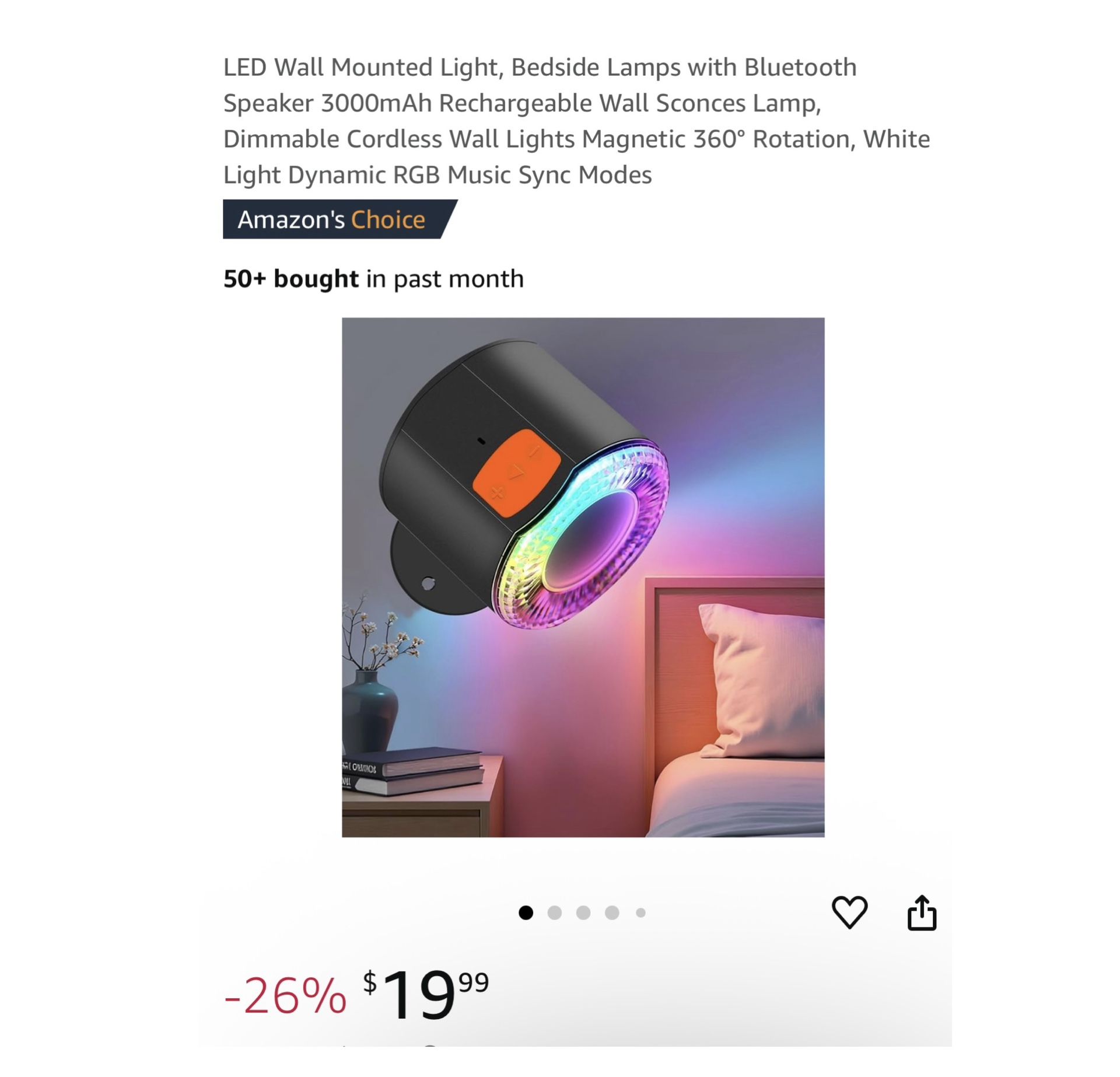 Brand new LED Wall Mounted Light, Bedside Lamps with Bluetooth Speaker 3000mAh Rechargeable Wall Sconces Lamp, Dimmable Cordless Wall Lights Magnetic
