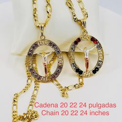 Medalla cristo y cadena oró laminado/Christ medal chain gold plated $25 EACH 
