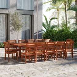 BRAND NEW 13 Pieces Rectangular Extendable Dining Set 100% FSC Certified Solid Wood, Ideal Furniture Set For Outdoor And patio