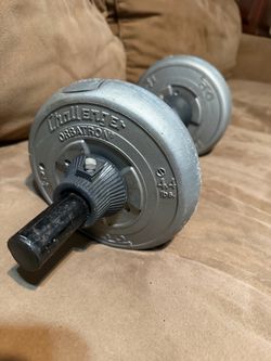 Vintage Challenger Arbatron adjustable 4.4 lb dumbbell with grey plastic coated weight plates
