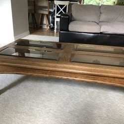Solid oak and glass coffee table