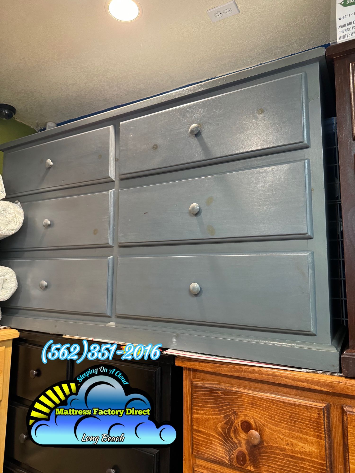 Grey Six Drawer Wide Dresser Fully Assembled