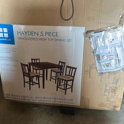 Five Piece Upholstered  High Top Dining Set Dining Table 