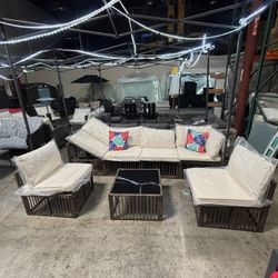 New 7 Pieces Recline Wicker Outdoor Patio Furniture set Sectional Sofa Set ottoman table 