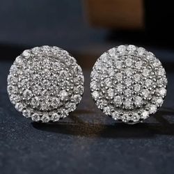 Exquisite Paved 14K White Gold Plated Cubic Zirconia 12mm Cluster Men Women Stud Earrings 