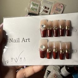 Cute Handmade Red French Tip Press On Nail