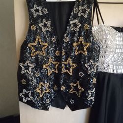 Fashion Design Beaded Black And Gold Star Vest