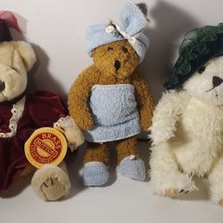 3 brass button plush bears