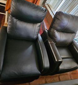 Set of 2 Black Leather Power Recliners - 1 Lift Chair / 1 Massage Chair