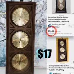 $17 VINTAGE  WEATHER STATION BAROMETER HUMIDITY WALL HANGER