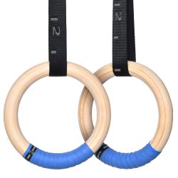 PACEARTH Gymnastics Rings Wooden Olympic Rings 1500/1000lbs with Adjustable Cam Buckle 14.76ft/9ft Long Straps with Scale Non-Slip Gym Rings for Home 