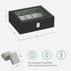 SONGMICS Watch Box 10-Slot Watch Case Organizer w/ Large Glass Lid - Black
