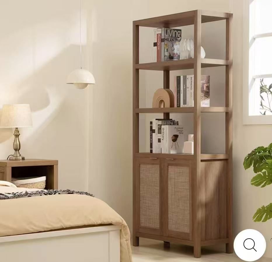 New assembled Bookshelf 5 Tier Book Shelf Rattan Boho 71" Tall Bookcase with Doors Storage Shelves Large Bookshelves Farmhouse Bookcases Library Book