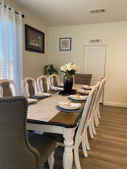 Scarlett 10 Piece White & Beige Upholstered Dining Set