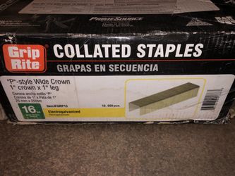 Grip Rite Prime Guard GRP13 16-Gauge Galv P-Style Wide Crown Staples 1-inch by 1-inch (10,000 pcs-Pack)