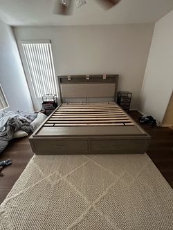 King Platform Bed Frame with Storage Drawers