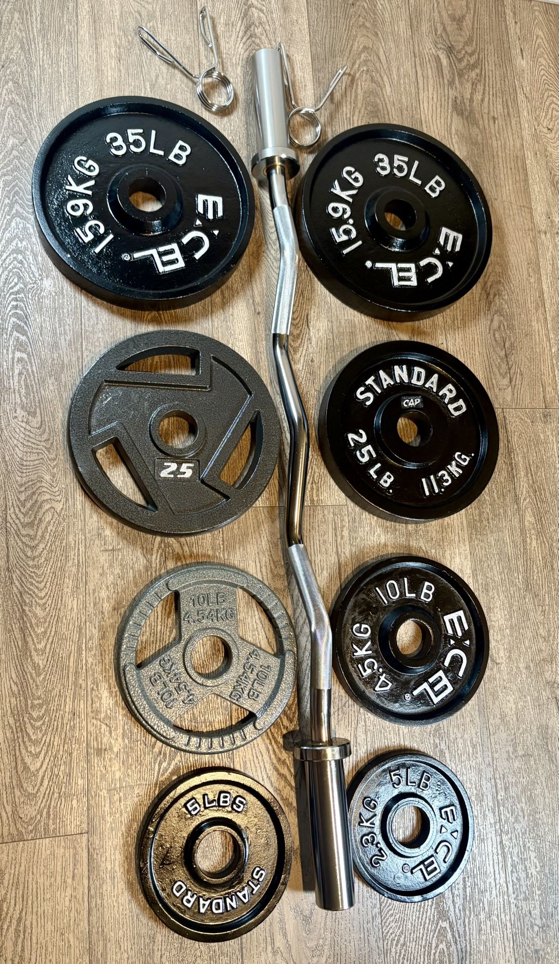 BRAND NEW Olympic Silver Curl Bar With Cooper Bearings & Weight Plates Pairs From 5s To 35s #  (Total: 170 lbs)