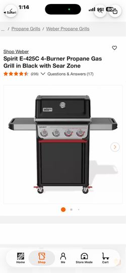 Shop Weber Spirit E-425C 4-Burner Propane Gas Grill in Black with Sear Zone
