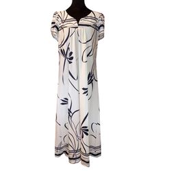 Vtg Tropicana Hawaii Mumu Maxi Dress Gown Navy Blue & White Back Zipper Read  The product is a vintage Tropicana Hawaii Mumu Maxi Dress Gown in navy b