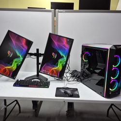 Super PC Gaming Computer Mega-Setup DUAL 1080p Monitors +i7 Cpu +1tb Nvme +32Gb RAM DDR4
