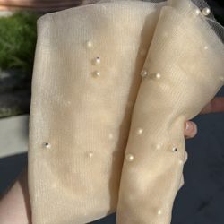 Champagne Tulle Pearl Beaded Drape For Gift Table Decoration 