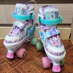 Sulifeel Holographic, Rainbow Adjustable, Light-Up Roller Skates For Big Girls Size: Medium 13c -3y   