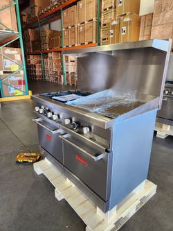  NSF/ETL NG/LPG Commercial Gas Range, 4 Open Burners &  24” Griddle, Standard Oven