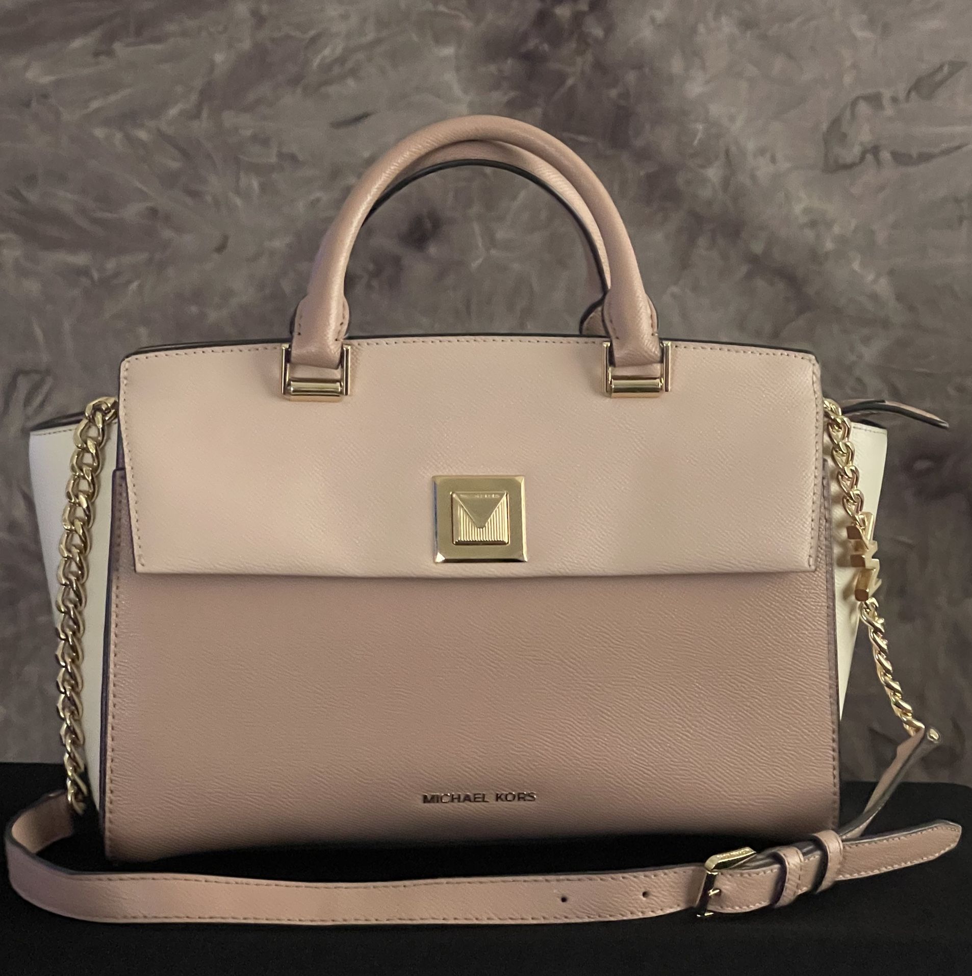 MICHAEL KORS Women's Sylvia Pink Crm Leather Satchel Crossbody Shoulder HandBag