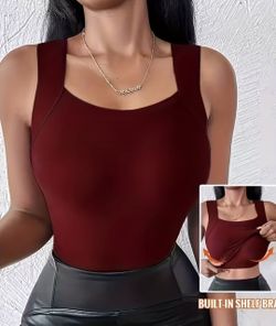 Women's Square Neck Tank Top with Built-In Bra